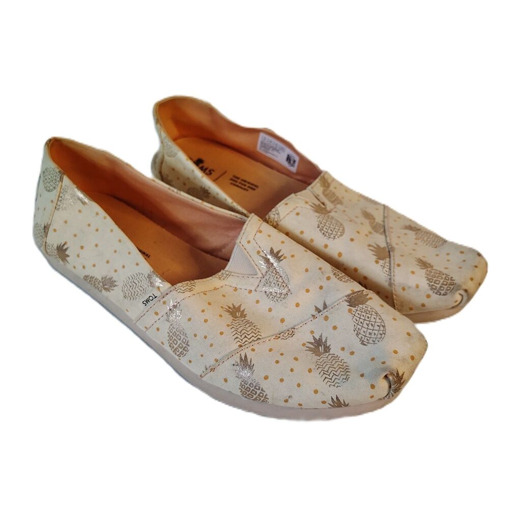 TOMS Classic Slip On Pineapple Print Shoes Womens 8.5 Tropical Gold Polka Dot - Picture 2 of 7